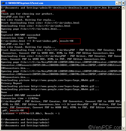 command line and information about conversion from htm to PDF