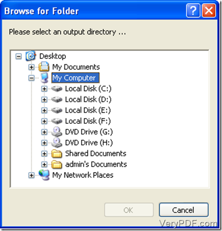 select a directory to save output files from pcl to tif.