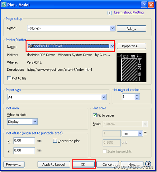 select "docPrint PDF Driver" in "Print" dialog