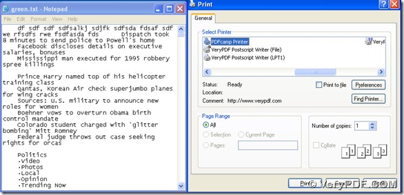 click PDFcamp Printer on print panel