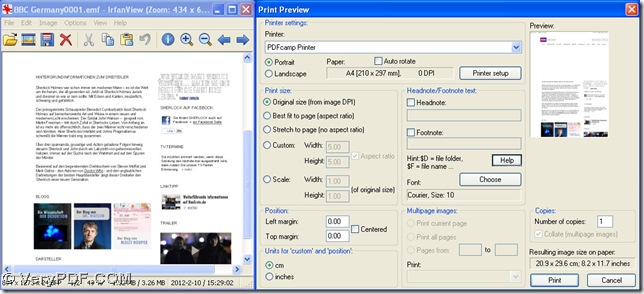 open emf to select print and choose PDFcamp Printer