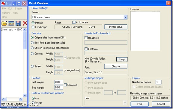 select Print and select PDFcamp Printer