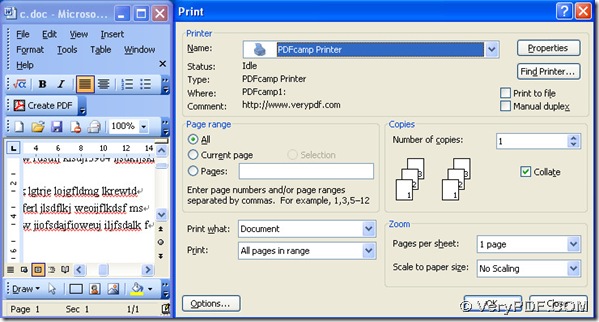 get print panel to select PDFcamp Printer