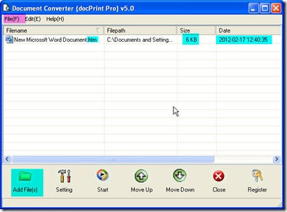 adding file to Document Converter