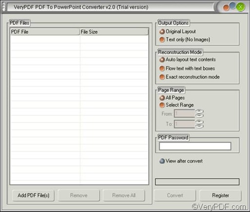 the interface of the tool that can convert PDF to PPT