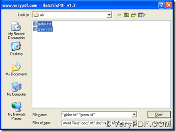 dialog box for selecting txt files in batch