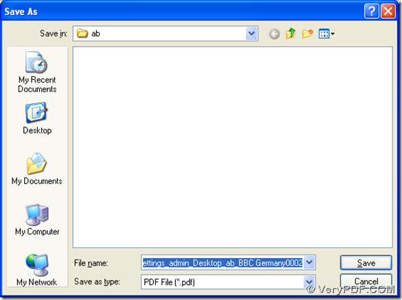 dialog box for saving pdf in conversion of wmf to pdf