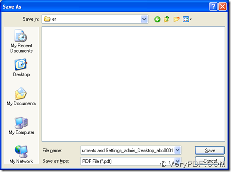 dialog box for saving pdf from conversion of pnm to pdf