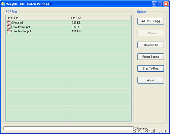 The interface of VeryPDF PDF Batch Print GUI