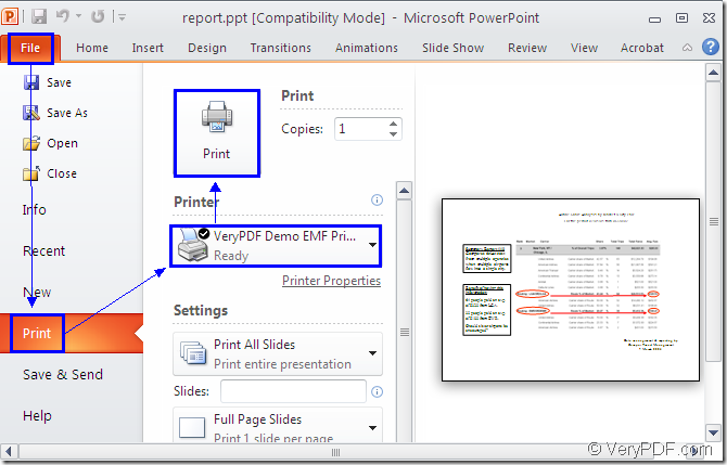 print powerpoint to emf