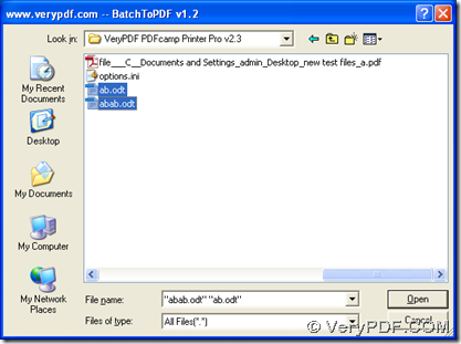 Dialog box for selecting openoffice files in batch