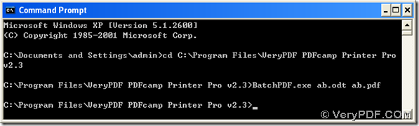 Conversion of openoffice to pdf in the command prompt window