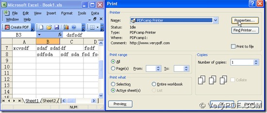 click "Ctrl + P" to open print panel and select "PDFcamp Printer" and click "Properties"