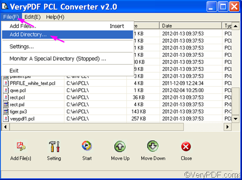 input PCL files 