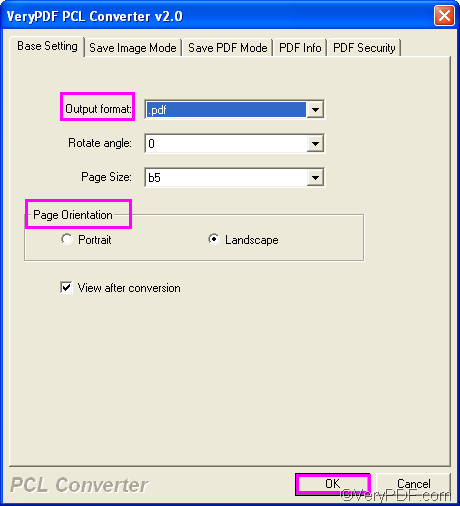 set options to convert PRN to PDF and set page orientation