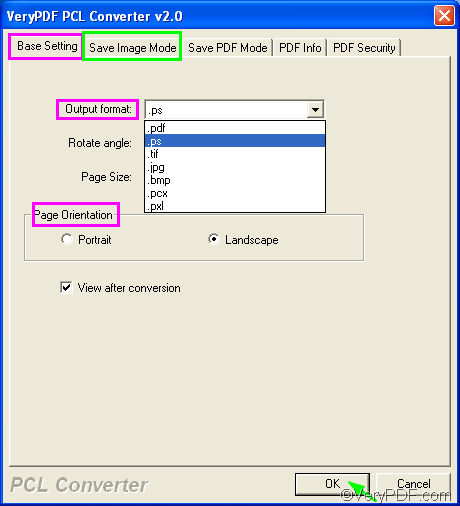set page orientation and other options when convert PRN to ps
