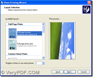 select layout of print and click "Next"