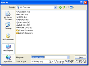 save PDF by selecting folder in dialog box of “Save As” with one click on “Save”
