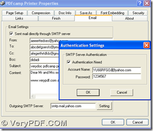 click "Sent mail..." and edit sender and receiver and SMTP with one click on "Setting"