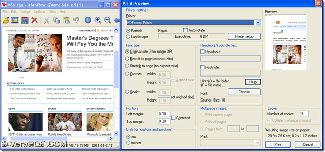 open TGA file and get print preview panel