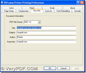 edit PDF title, subject, author, keyword and click "OK' on preferences panel