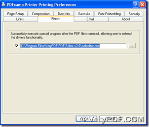 type path of PDF editor in edit box of "Finish" and click "OK" on preferences panel