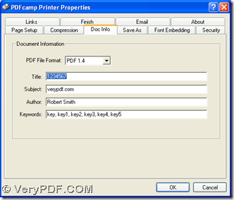 click "Doc Info" to edit title,subject,author and keywords of PDF on print properties panel