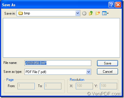 create pdf from bmp in save as dialog box