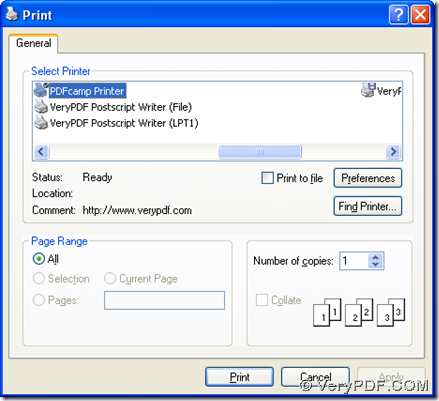 click 'PDFcamp Printer' and click 'Print"