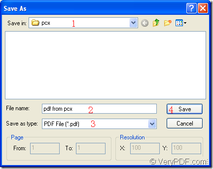 create pdf from pcx in Save as dialog box