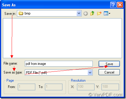 create pdf from image in Save as dialog box
