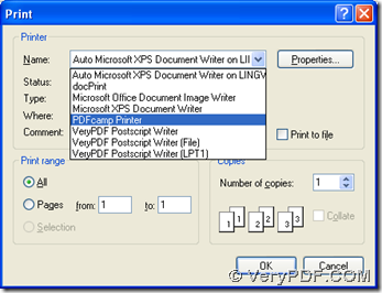 select PDFcamp Printer and click "Properties" on print panel