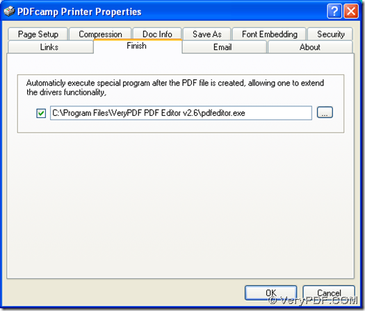 click check-box and type path of installer of PDF Editor on properties panel of "Finish"