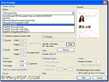 select 'PDFcamp Printer' and click "Printer setup"