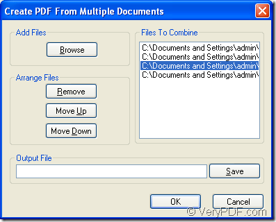 Create PDF From Multiple Documents dialog box