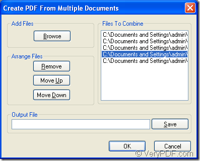 Add files in Create PDF From Multiple Documents dialog box