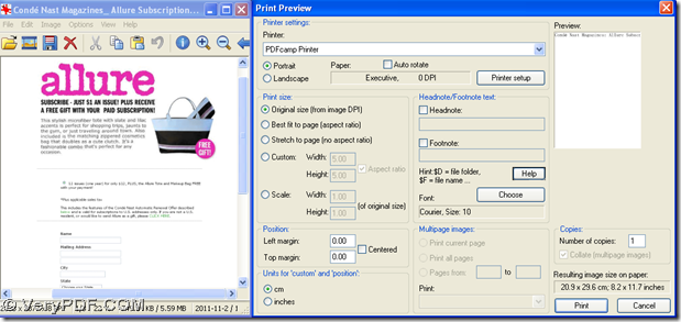 open GIF and select PDFcamp Printer and click "Print"