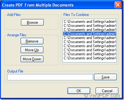 Create PDF From Multiple Documents dialog box