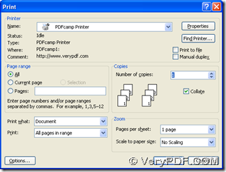 choose "PDFcamp Printer" and click "Properties"