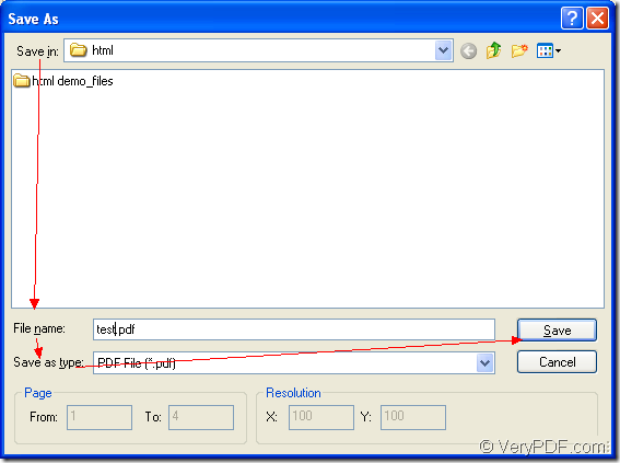 create pdf from html in Save as dialog box