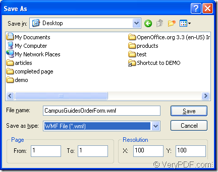 save pdf to wmf in Save as dialog box