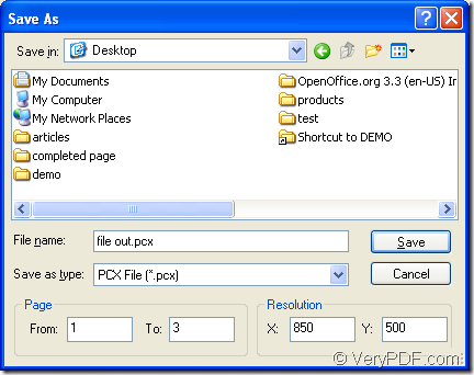 save pdf to pcx in Save as dialog box