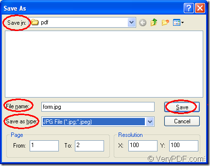 save pdf to jpg in Save as dialog box