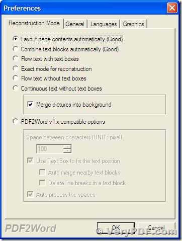 Options of Interface of PDF to Word Converter