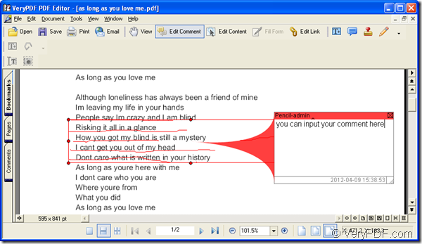 add pencil comment to PDF document in PDF Editor