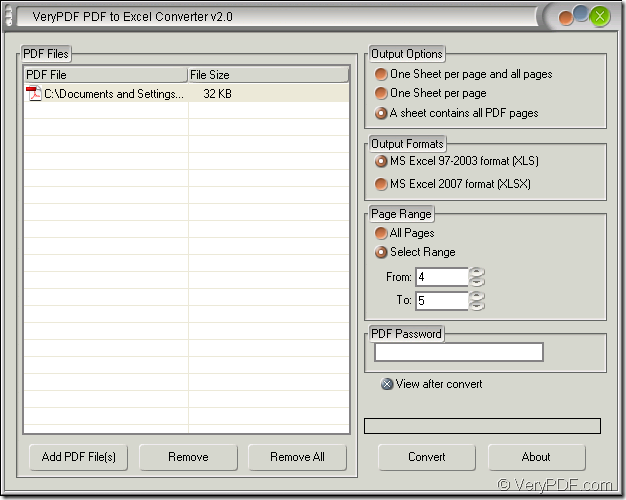 set page range in PDF to Excel Converter