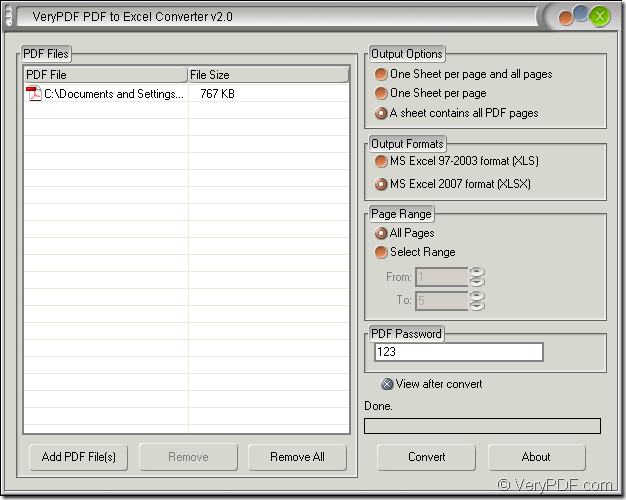 convert password PDF to XLSX in PDF to Excel Converter
