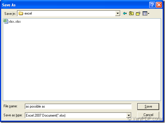 save PDF to XLS in save as dialog box