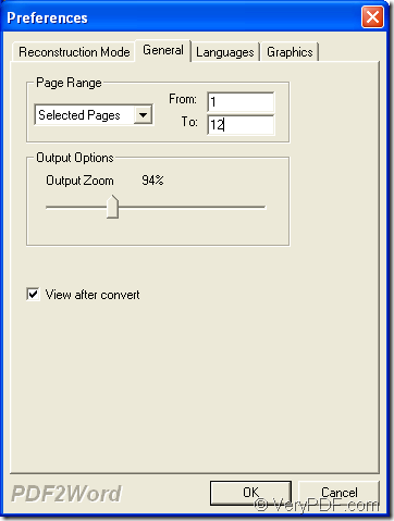 set page range in Preference dialog box