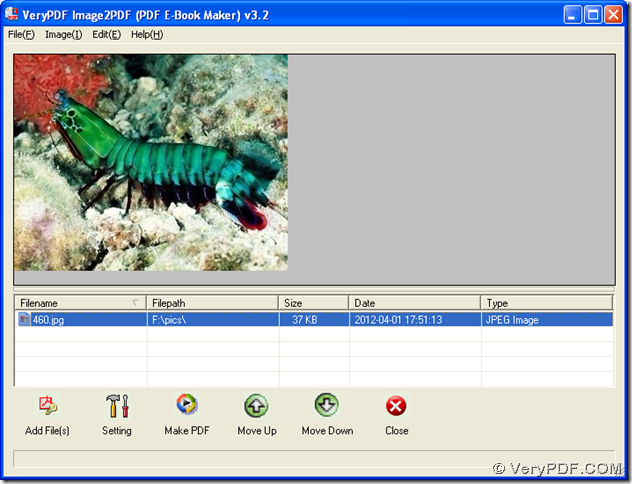 interface of VeryPDF Image to PDF Converter